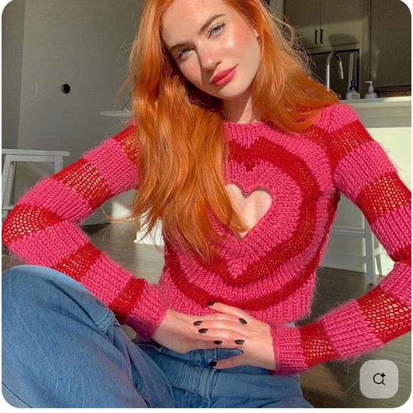 Striped RED / PINK Knit Luxedress Sweater - M - Picture 1 of 2